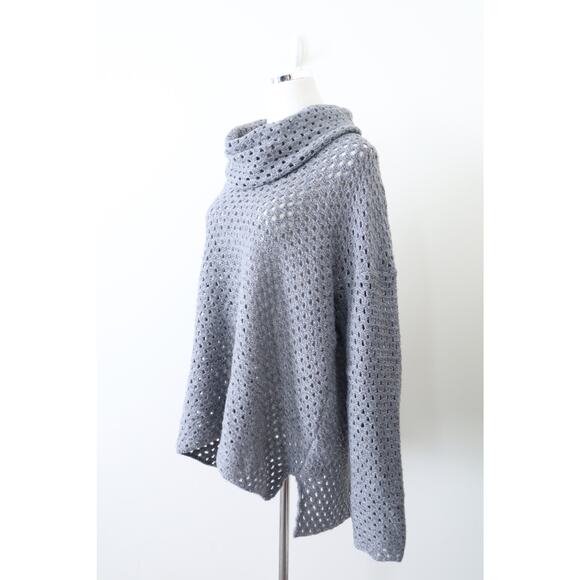 James Perse Size 4 / XL Marina Cowl Neck Sweater Gray Open Knit Wool Blend - Picture 5 of 12
